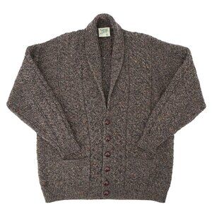 Carraig Donn Aran Irish Fisherman Wool Grandpa Cardigan Sweater Brown XL